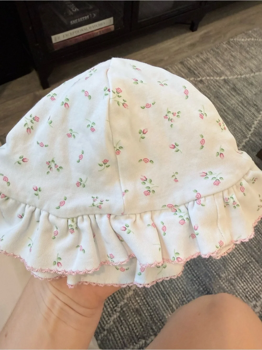Kissy Kissy White Baby Sun Hat with Pink Rose Buds